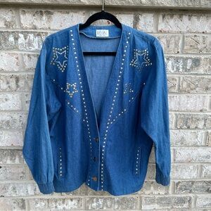 Vintage Women's Blue Jean Jacket with Star Studs